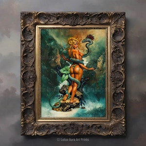 Lilith With Serpent Devil Print - Witchy Artwork, Dark Academia Poster, Macabre Wall Decor, Succubus Picture, Pagan Occult Folklore Painting