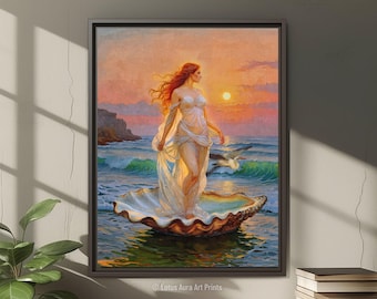Aphrodite Framed Canvas Print: Birth of Venus Goth Art, Coastal Decor