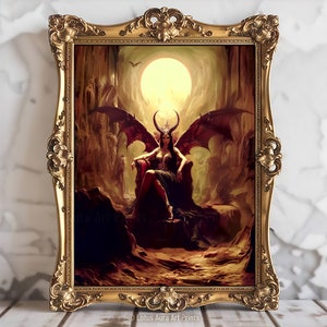 Lilith Sitting On Throne Devil Print,Demon Vintage Dark Art,Occult Poster,Gothic Birthday Gift,Witchcraft, Witch Print,Wiccan Art,Witch Gift