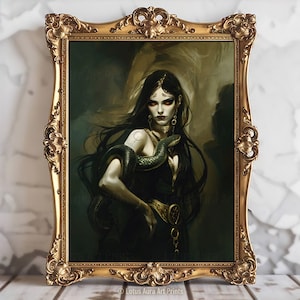 Lilith mit Schlangen Teufel Druck auf Leinwand, Dämon Vintage dunkle Kunst, okkultes Poster, Gothic Geburtstagsgeschenk, Hexerei, Hexen Druck, Wicca Kunst