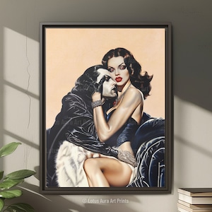 Vampire Couple Framed Canvas Print,Vampire Poster,Dark Embrace,Gothic Romance,Gothic Art Print,Halloween Decor,Oil Painting,Vintage Portrait