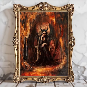 Lilith Sitting Throne Devil Print, Demon Vintage Dark Art, Occult Poster, Gothic Female Demon, Witchcraft, Witch Print, Wiccan Art,Pagan Art