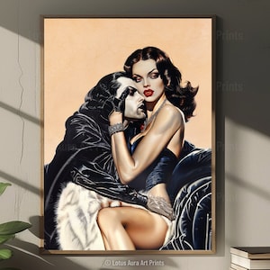 Vampir Paar Druck, Vampir Poster, dunkle Umarmung, Gothic Romanze, Gothic Kunstdruck, Halloween Dekor, Ölbild, Vintage Portrait