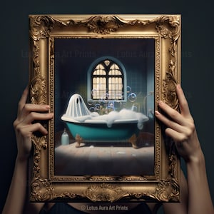 Ghost In Bathtub Bubble Bath Print, Ghost Bathroom Halloween Decor, Haunting Ghost, Gothic Print, Abandoned Art, Dark Academia Room Decor