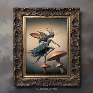 Golden Fairy Art Print, Wild Dance, Fantasy Cottagecore Picture, Autumn Fae Poster, Whimsical Nature Wall Decor,Pixie Faerie,Folklore Sprite