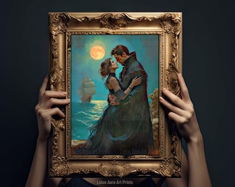 Vampire Couple Painting: Gothic Romance Art Print,Twilight Serenade