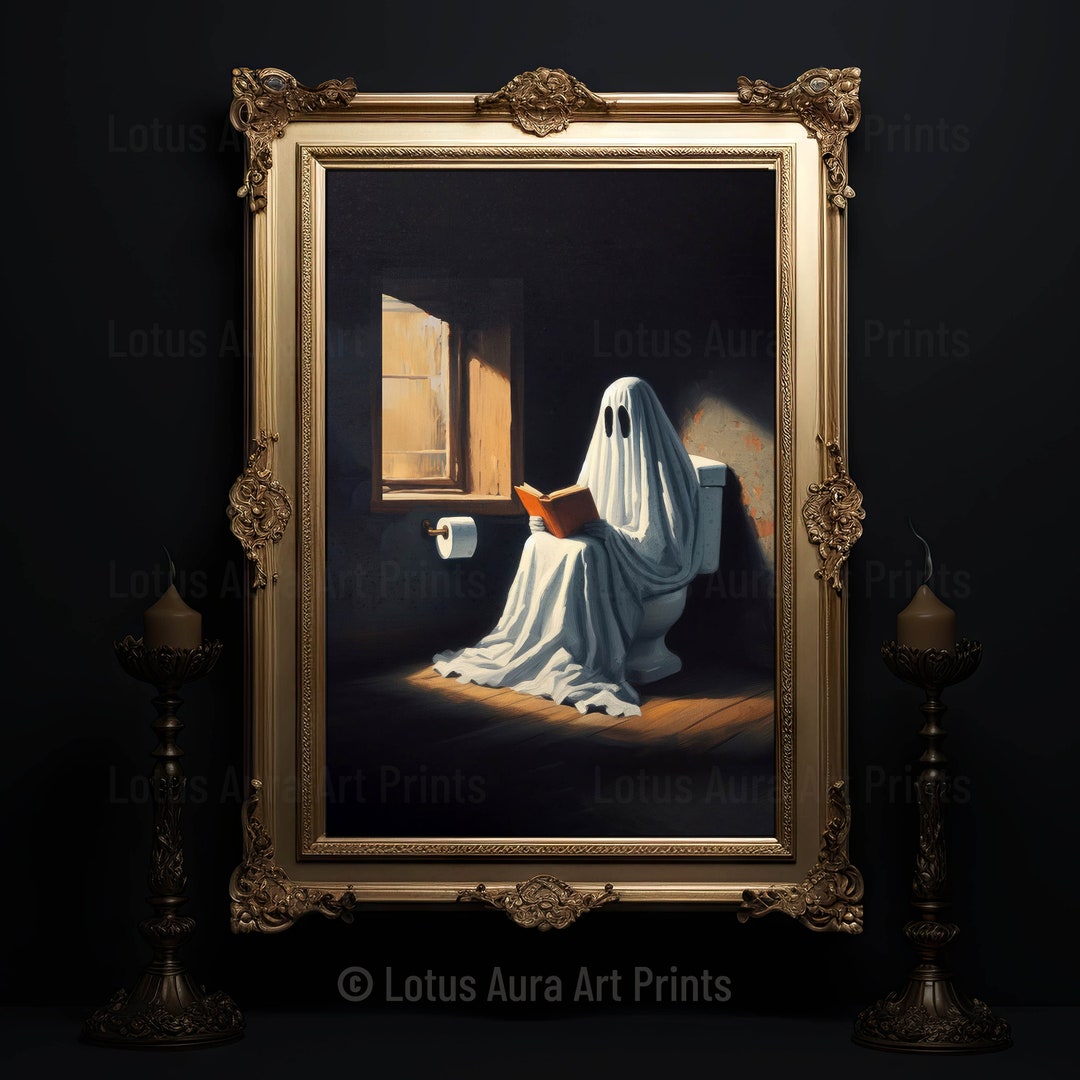 Ghost on Toilet Ghost in Bathroom Print Dark Academia Etsy
