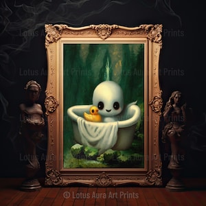 Ghost In A Tube Poster, Sheeted Ghost Art Print, Ghost Painting, Halloween Ghost Gothic Print, Abandoned Art, Dark Academia Room Decor Gift