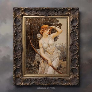 Divine Feminine Energy,Ancient Greek Mythology Art,Goddess Home Decor,Art Poster Print,warm colored art,artemis wall art,artemis home decor,classical mythology,goddess poster,ancient greek decor,Goddess Of Hunting Artemis Poster,Art Nouveau Print