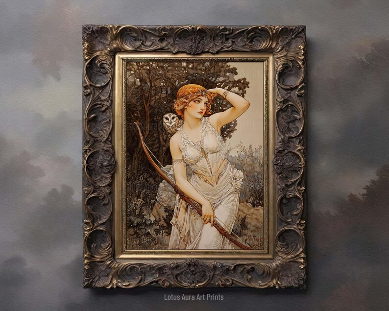 Divine Feminine Energy,Ancient Greek Mythology Art,Goddess Home Decor,Art Poster Print,warm colored art,artemis wall art,artemis home decor,classical mythology,goddess poster,ancient greek decor,Goddess Of Hunting Artemis Poster,Art Nouveau Print