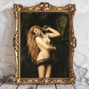 John Collier Lilith Druck, Dunkle Maximalist Kunst, Barock Wandkunst, Femme Fatale Lilith Porträt, Hexen Dekor, Okkultes Heidnisches Geschenk, Kunst Poster Druck