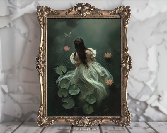 Ophelia Dark Academia Print, Moody Victorian Art, Maximalist Art Decor, Woman In Lake Gothic Painting, Dark Cottagecore, Art Poster Print