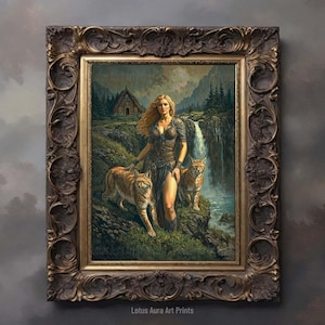 Art Poster Print,freyja cats,freya wall art,norse art decor,art nouveau wall art,goddess home decor,goddess of fertility,freya,Norse Goddess Freya Print,Goddess Of Love,Divine Feminine Art,Norse Mythology,Art Nouveau,Feminine Energy,Witchy Gifts