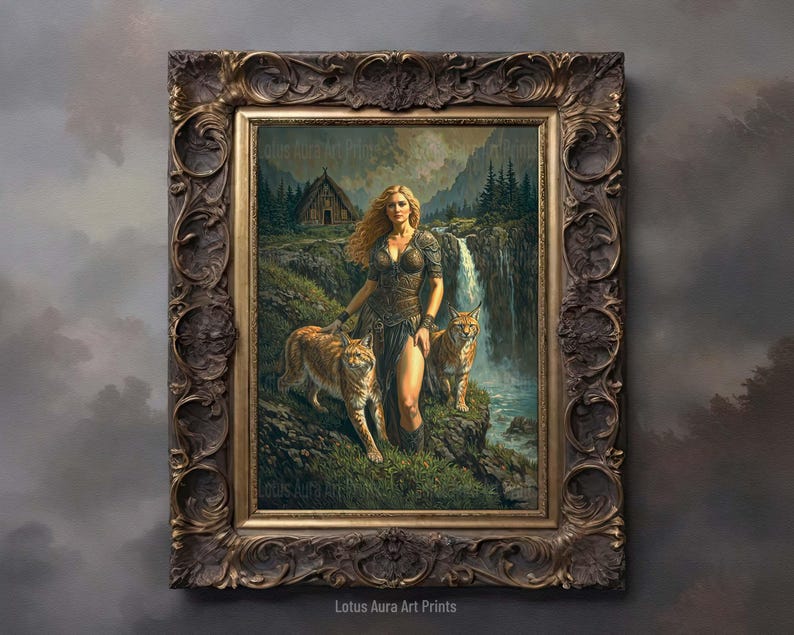 Art Poster Print,freyja cats,freya wall art,norse art decor,art nouveau wall art,goddess home decor,goddess of fertility,freya,Norse Goddess Freya Print,Goddess Of Love,Divine Feminine Art,Norse Mythology,Art Nouveau,Feminine Energy,Witchy Gifts