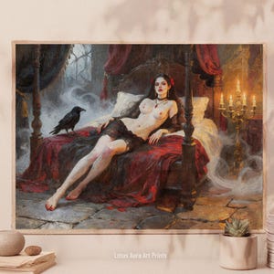 mature content,vampire legends,vampire bride,bride of dracula,femme fatale,gothic fairy tale,gothic romantasy,dark gothic vampire,gothic occult art,dark academia,gothic mythology,vampire couple print,dark book lover gift,edgar allen poe art, moody raven wall art,sorcellerie,sex magick,Vampire's Bride,Bride Of Dracula Print,Gothic Romantasy Femme Fatale Art, Occult Vampire Bedroom Oil Painting,Dark Book Lover Decor,Vampire Couple Gift