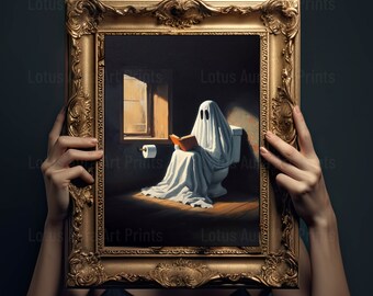 Ghost on Toilet, Ghost in Bathroom Print, Dark Academia, Vintage Poster, Art Poster Print, Gothic Victorian, Dark Academia Room Decor Gift