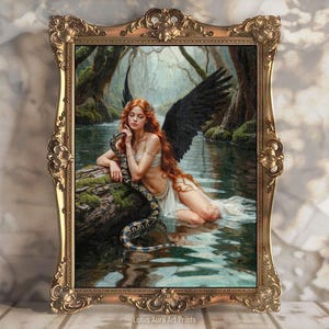Lilith&#39;s Touch,Fallen Angel Lilith Demon Princess Print,Whimsical Goth Classical Elegance Oil Painting,Mythological Occult Wicca Pagan Gift