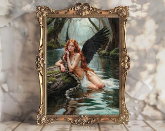 Lilith's Touch,Fallen Angel Lilith Demon Princess Print,Whimsical Goth Classical Elegance Oil Painting,Mythological Occult Wicca Pagan Gift