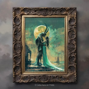 Baphomet and Witch Art Print,Dark Academia Poster,Gothic Witchcraft,Witchy Occult Folklore,Macabre Pagan Wall Decor,Devilish Art,First Kiss