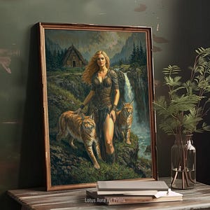 Witchy Gifts,Art Poster Print,freyja cats,freya wall art,norse art decor,art nouveau wall art,goddess home decor,goddess of fertility,freya,Norse Goddess Freya Print,Goddess Of Love,Divine Feminine Art,Norse Mythology,Art Nouveau,Feminine Energy