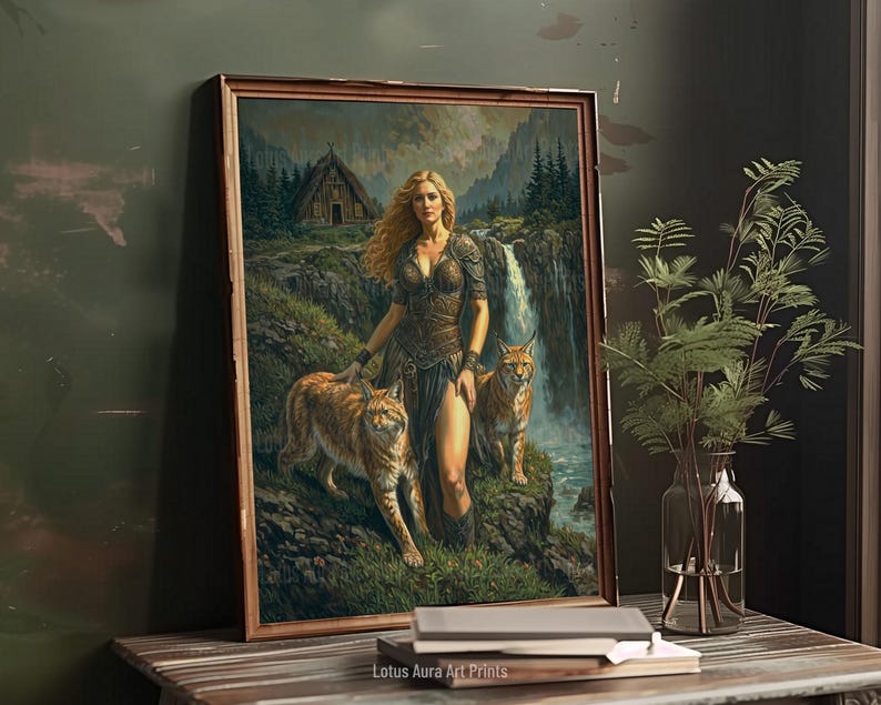 Witchy Gifts,Art Poster Print,freyja cats,freya wall art,norse art decor,art nouveau wall art,goddess home decor,goddess of fertility,freya,Norse Goddess Freya Print,Goddess Of Love,Divine Feminine Art,Norse Mythology,Art Nouveau,Feminine Energy