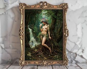 Spring Awakening Goddess Gaia Print,Divine Feminine Art,Gothic Dark Academia Vintage Painting,Occult Pagan Art Gift,Gaia Altar Decor Gift