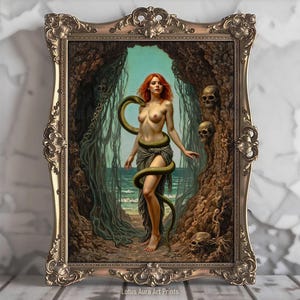 Demon Princess Lilith Print,Dark Maximalist Art,Gothic Dark Academia Vintage Oil Painting,Occult Pagan Gift,Witchy Decor,Art Poster Print