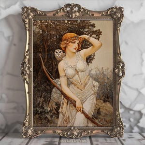Artemis Goddess Of Hunting Poster,Art Nouveau Print,Divine Feminine Energy,Ancient Greek Mythology Art,Goddess Home Decor,Art Poster Print