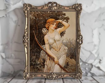 Artemis Goddess Of Hunting Poster,Art Nouveau Print,Divine Feminine Energy,Ancient Greek Mythology Art,Goddess Home Decor,Art Poster Print