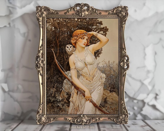 Artemis Goddess Of Hunting Poster,Art Nouveau Print,Divine Feminine Energy,Ancient Greek Mythology Art,Goddess Home Decor,Art Poster Print