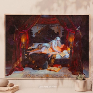 vampire bride,vampire couple print,vampire legends,dark book lover gift,bride of dracula,dark gothic vampire,femme fatale,gothic fairy tale,gothic mythology,gothic romantasy,gothic occult art,succubus,Dracula's Bride Print,Gothic Romantasy Femme Fatale Art,Occult Vampire Bedroom Oil Painting,Vampire Couple Gift,Letters Of Crimson Vow,mature content