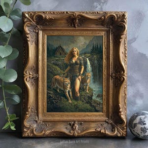 Divine Feminine Art,Norse Mythology,Art Nouveau,Feminine Energy,Witchy Gifts,Art Poster Print,freyja cats,freya wall art,norse art decor,art nouveau wall art,goddess home decor,goddess of fertility,freya,Norse Goddess Freya Print,Goddess Of Love
