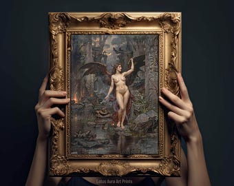 Fallen Angel Lilith Demon Princess Print,Dark Academia Vintage Oil Painting,Occult Art Poster Print,Pagan Witchcraft Art,Wiccan Witch Gifts