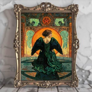Fallen Angel Lilith Demon Queen Print, Art Nouveau Gothic Dark Academia Acrylic Painting, Occult Pagan Gift, Witchy Artwork,Art Poster Print