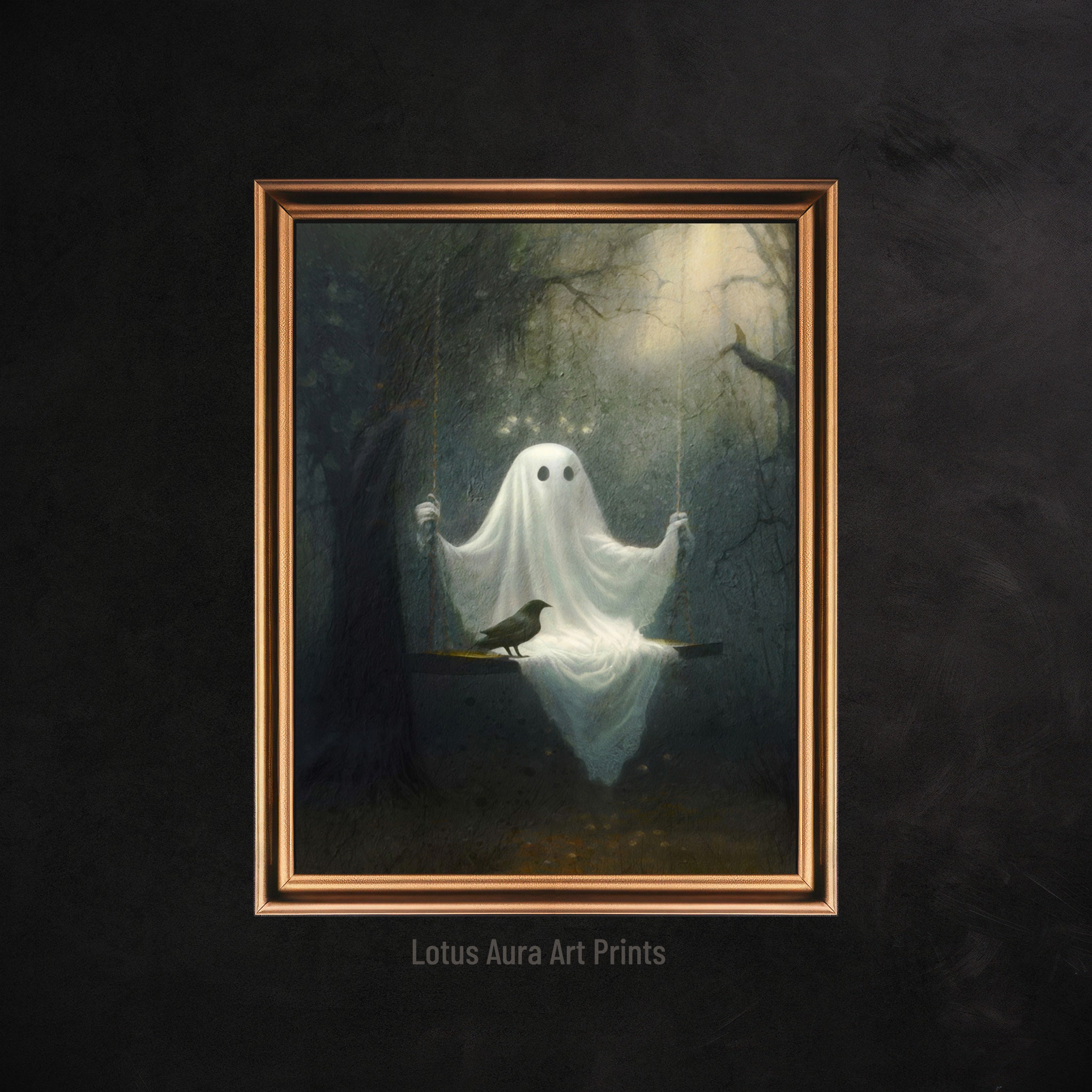 Ghost on A Swing Poster, Sheeted Ghost Art Print, Halloween Ghost ...