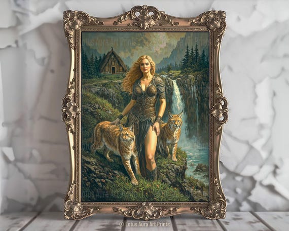 Norse Goddess Freya Print,Goddess Of Love,Divine Feminine Art,Norse Mythology,Art Nouveau,Feminine Energy,Witchy Gifts,Art Poster Print