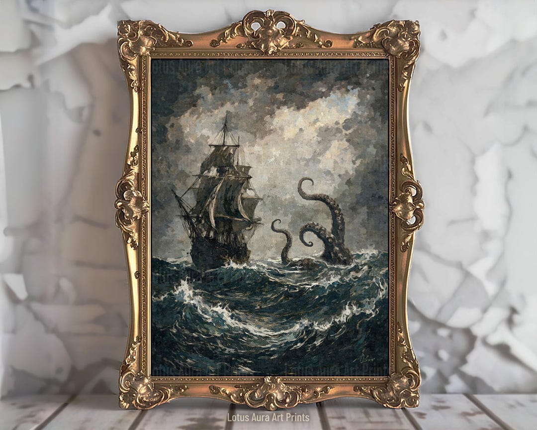 Lure of the Kraken Revised Print,gothic Pirate Ship Art,nautical