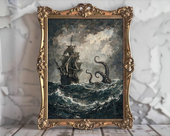 Lure of the Kraken Revised Print,gothic Pirate Ship Art,nautical