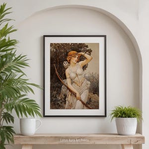 artemis wall art,artemis home decor,classical mythology,goddess poster,ancient greek decor,Goddess Of Hunting Artemis Poster,Art Nouveau Print,Divine Feminine Energy,Ancient Greek Mythology Art,Goddess Home Decor,Art Poster Print,warm colored art