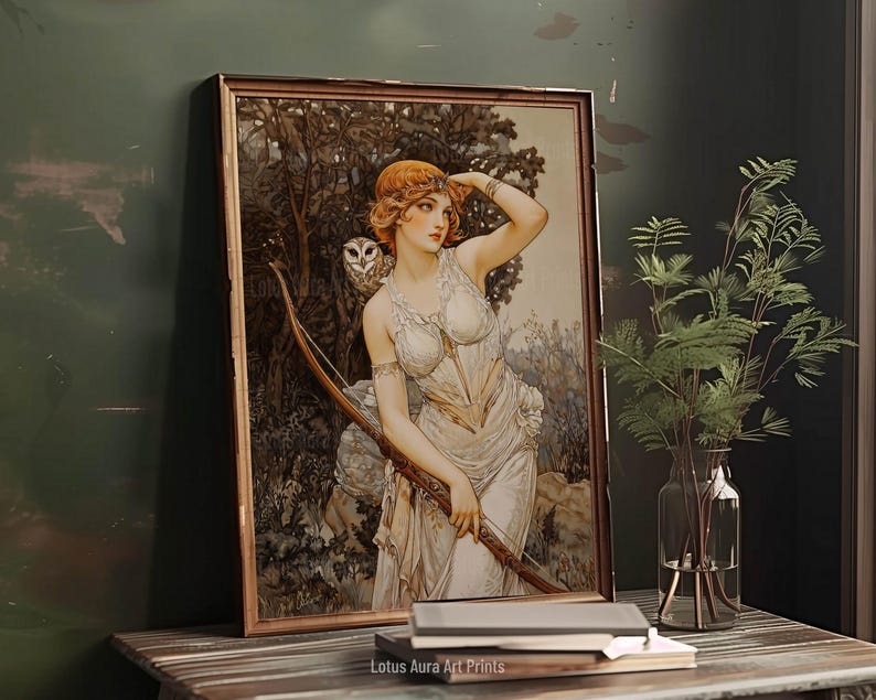 warm colored art,artemis wall art,artemis home decor,classical mythology,goddess poster,ancient greek decor,Goddess Of Hunting Artemis Poster,Art Nouveau Print,Divine Feminine Energy,Ancient Greek Mythology Art,Goddess Home Decor,Art Poster Print