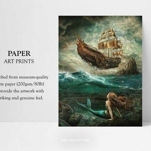 Baroque Siren Painting,Art Poster Print,mermaid aesthetic,goblincore art,light academia print,mermaidcore,cottagecore poster,fairycore,french aesthetic,Dark Rustic Mermaid Painting,Greenhouse Art Print,Coastal Ocean Aesthetic,Nautical Wall Art