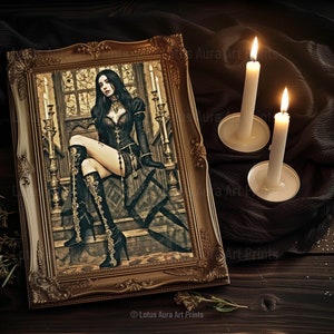 Vampire Princess, Vampire Poster, Digital, Gothic Romance, Gothic Art Print, Dracula, Halloween Decor, Oil Painting Print, Vintage Portrait