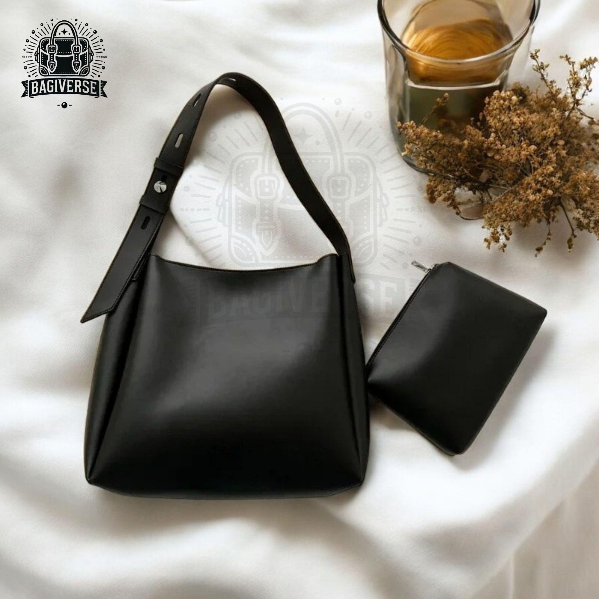 ショルダーバッグ・ポシェット Minimal Leather Dual Pocket Shoulder Bag MiniBlack Minimalist Black Leather Shoulder Bag With Pouch, Crossbody
