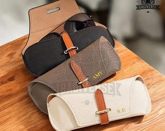 Étui à lunettes en cuir personnalisé - pochette à lunettes de soleil personnalisée - porte-lunettes monogramme - sac à lunettes de voyage - cadeau pour elle et lui