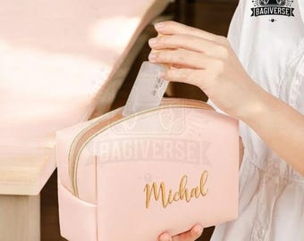 Personalized Makeup Bag with Name, Custom Cosmetic Pouch, Travel Organizer, Bridesmaid Gift, Birthday Gift for Her, Elegant Toiletry Bag