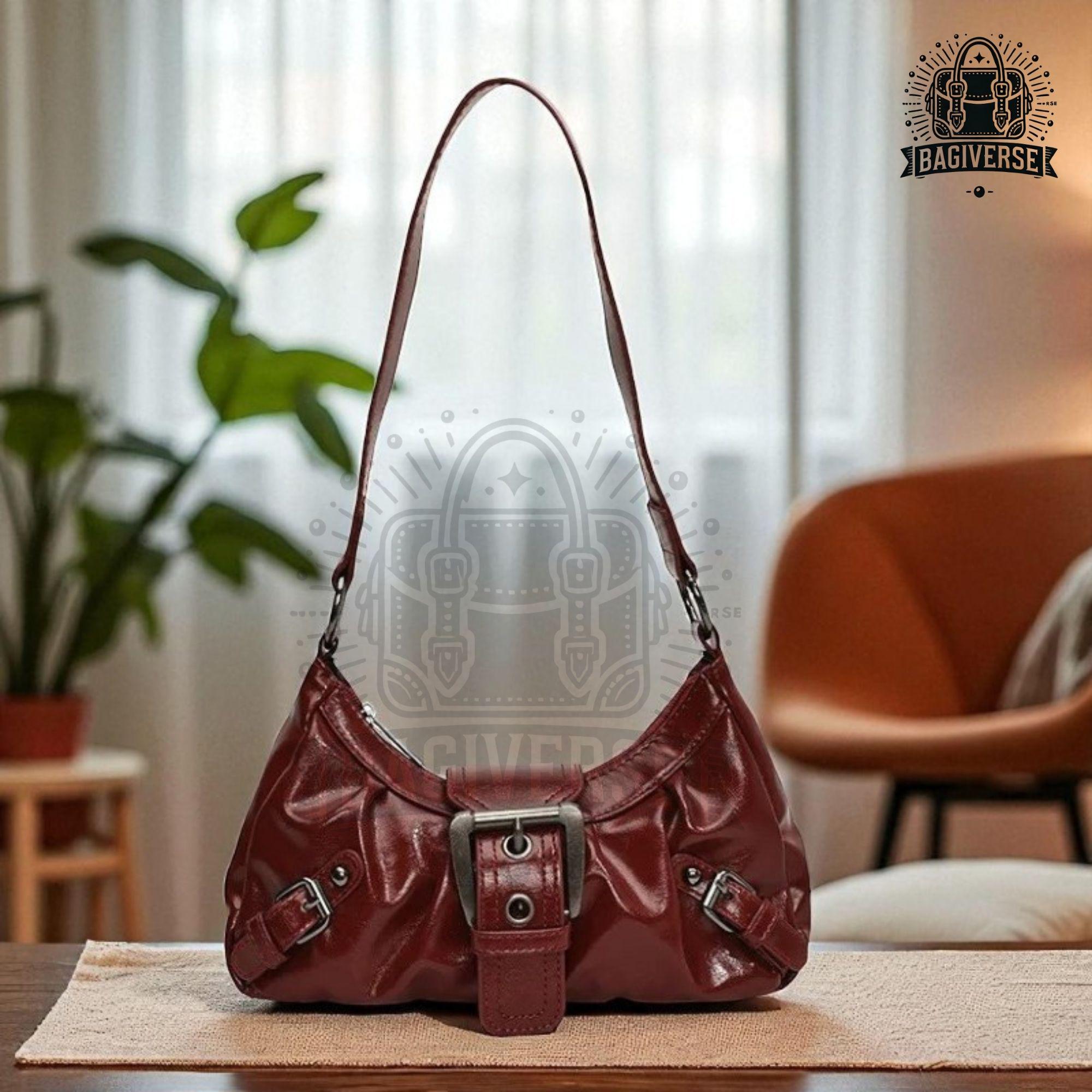 Retro Shoulder Bag, Y2K Aesthetic Handbag, 90s Style PU Leather