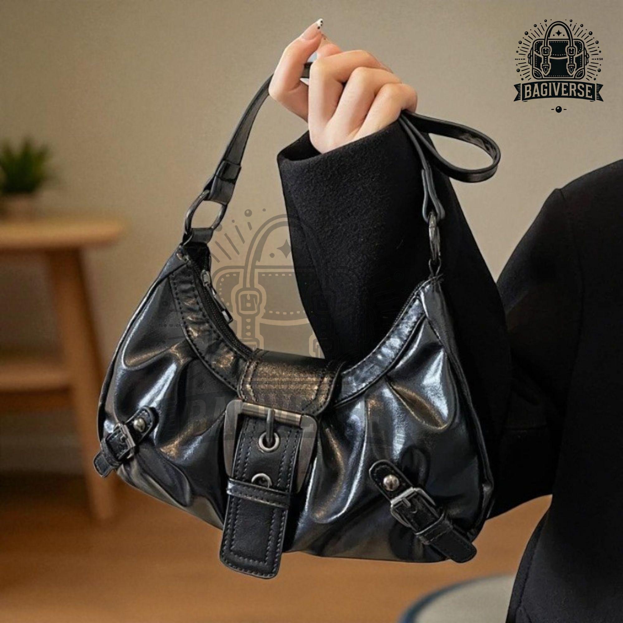 Retro Shoulder Bag, Y2K Aesthetic Handbag, 90s Style PU Leather 