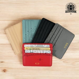 Tarjetero de cuero personalizado - Billetera con iniciales personalizadas - Tarjetero minimalista y delgado - Bloqueo RFID - Regalo para él y para ella