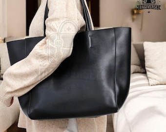 Elegant Leather Tote Bag – Large Capacity Everyday Handbag for Women – Minimalist and Stylish Shoulder Bag