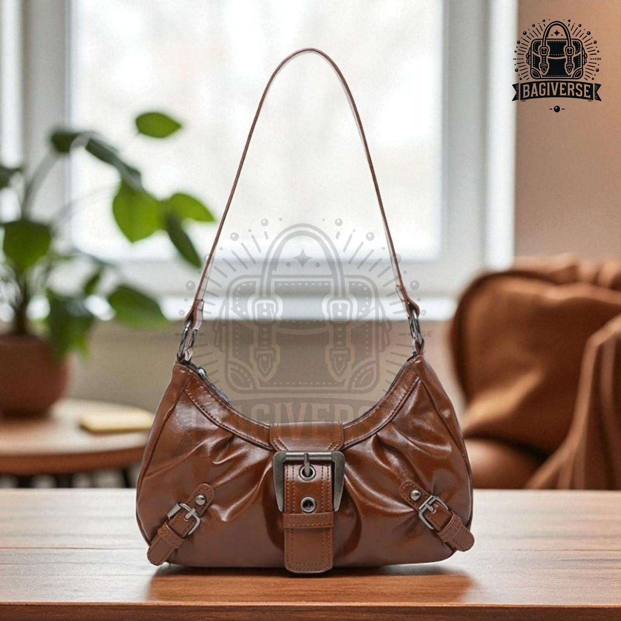 Retro Shoulder Bag, Y2K Aesthetic Handbag, 90s Style PU Leather